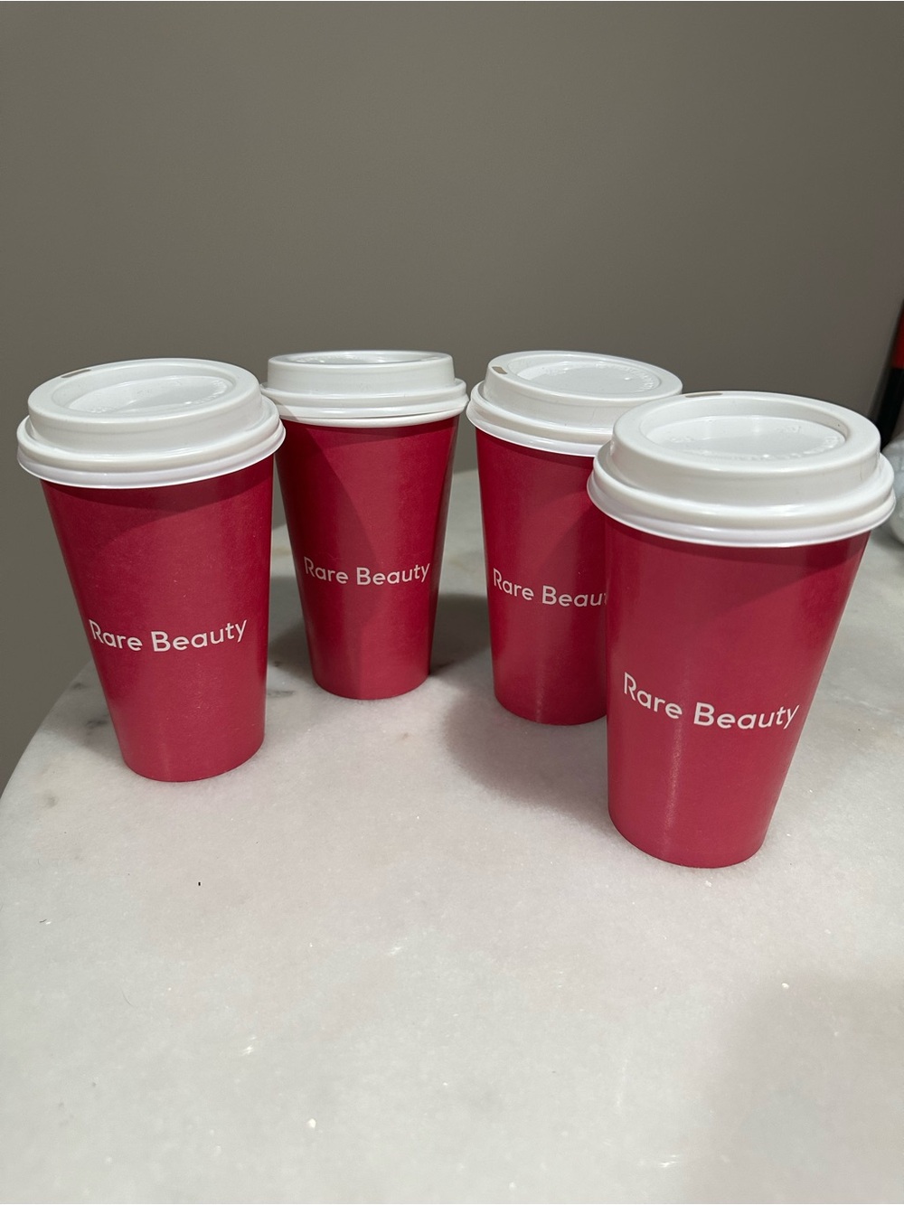 Rare Beauty Hot Pink Disposable Coffee Cups with White Lids - Pack of 4